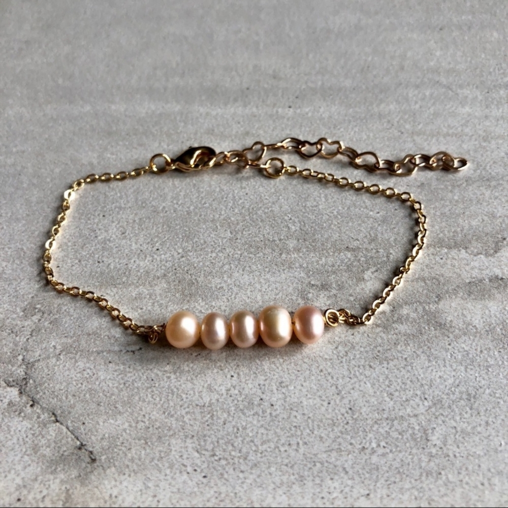 Dainty Pearl 14K Estrella & Luna Gold Bracelet NWT - Picture 2 of 4